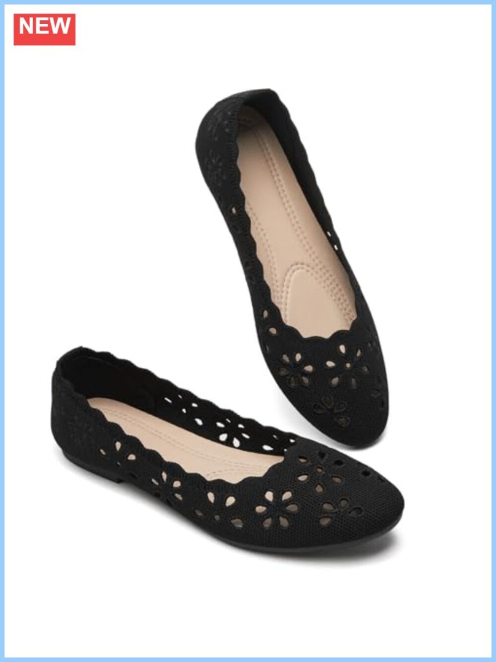 Womens Mesh Ballet Flats Knit Flower Eyelet Memory Foam Comfort Walking